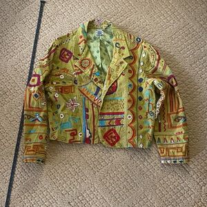 Chico's Olive and Blue Embroidered Jacket
